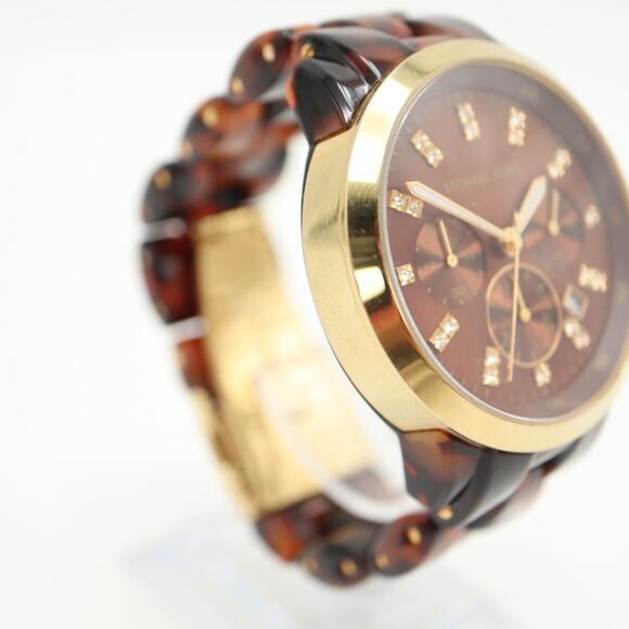 Michael Kors Faux Tortoise Chronograph 43mm MOP Watch 5.75" Bracelet MK-5216 - Picture 7 of 10